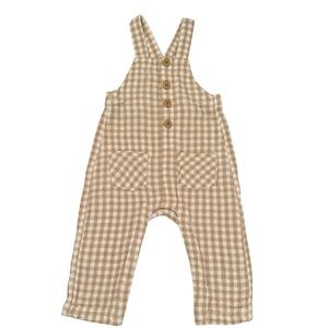 Cat & Jack Beige and White Gingham Overalls
